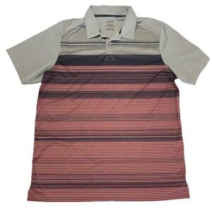 Oakley Pebble Beach Links Golf Polo Gray Muted Red Stripe Men Size Large 23"x29"